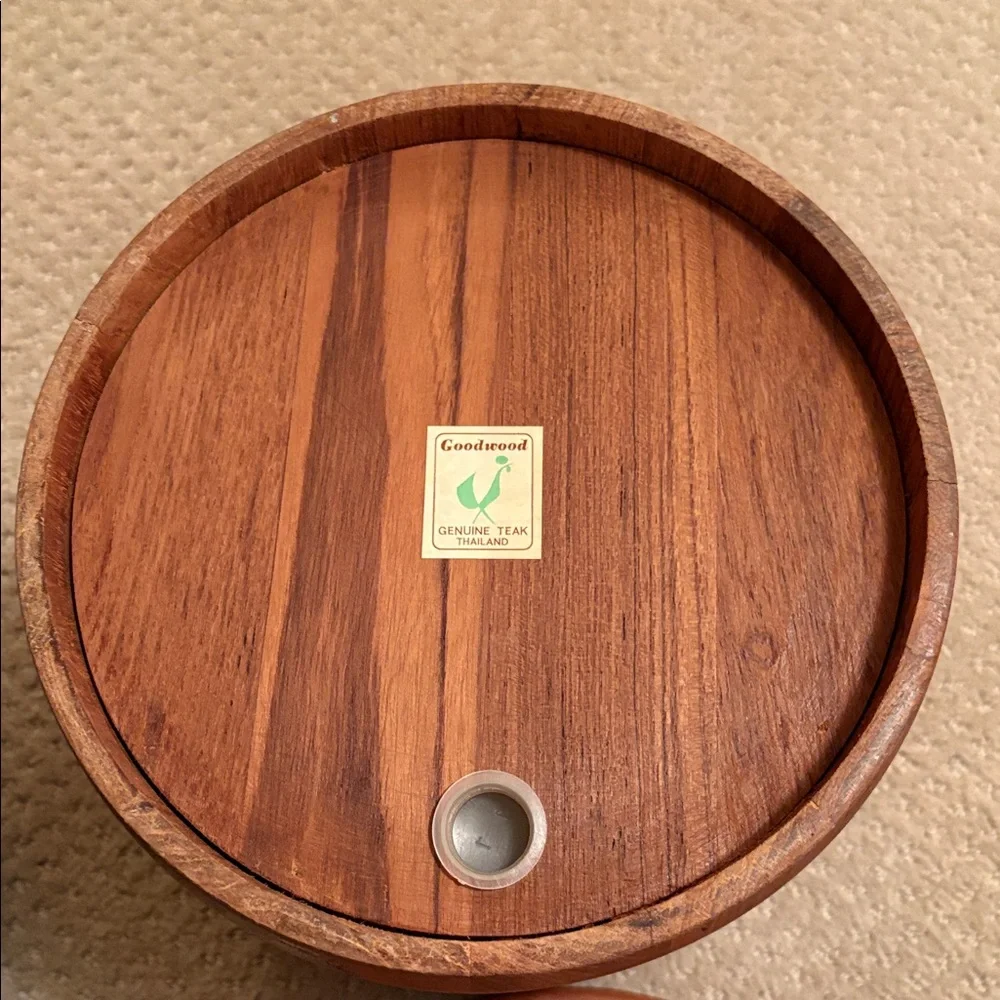 Vintage Good Wood Thailand Mid Century Teak Ice Bucket Barware
